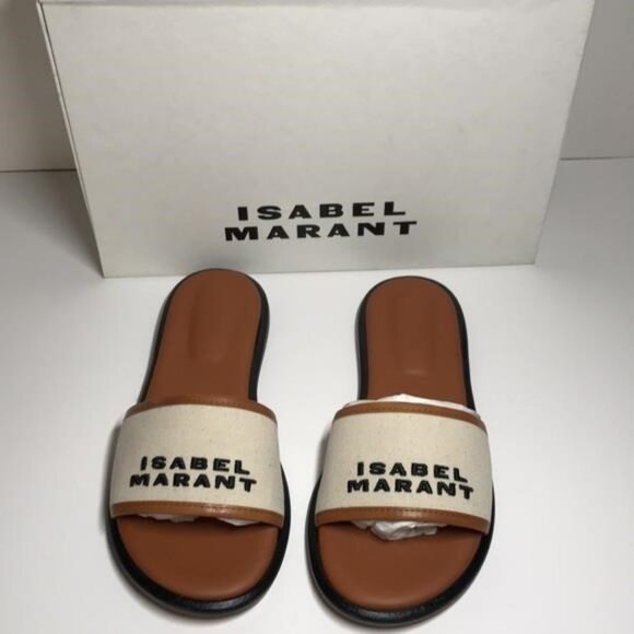 New Authentic Isabel Marant Beige and Black Slides - Picture 6 of 11